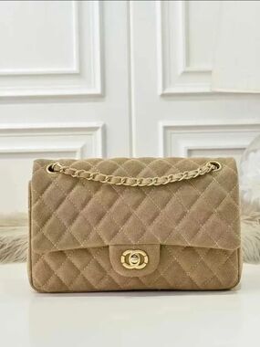 Tan Nubuck Quilted Chain Shoulder/Crossbody Bag